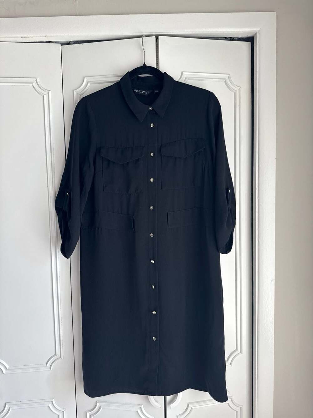 Dorothy Perkins Black Roll-Tab Sleeve Button-Down Shirt Dress Size US 6